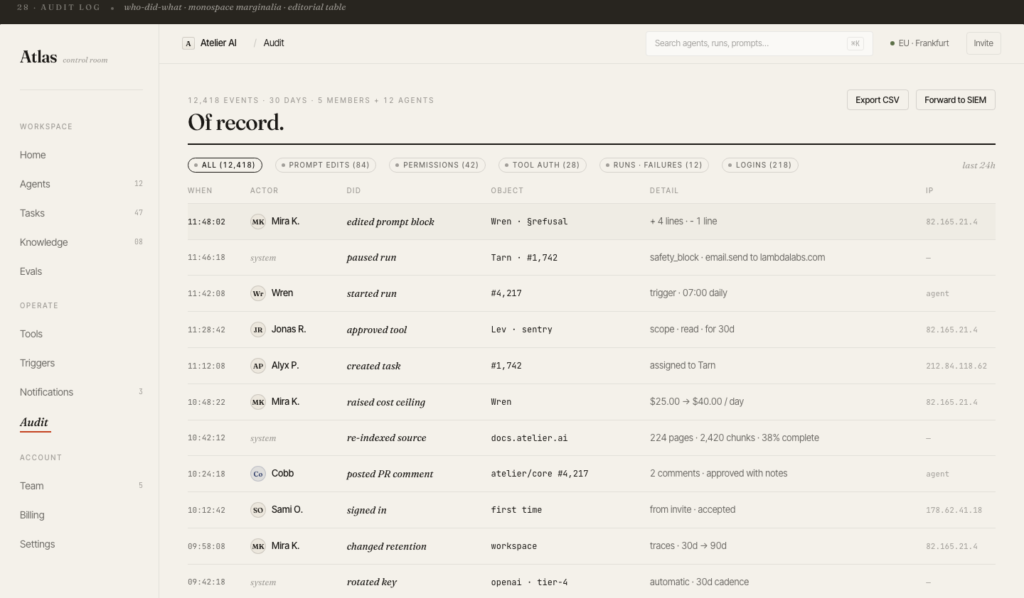 Audit log