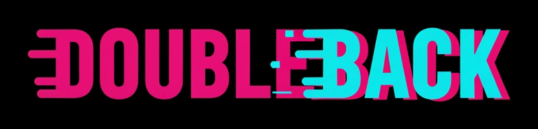 DOUBLEBACK split wordmark in magenta and cyan