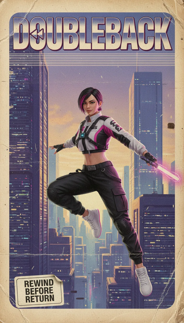 DOUBLEBACK retro VHS poster with Kira: Rewind before return
