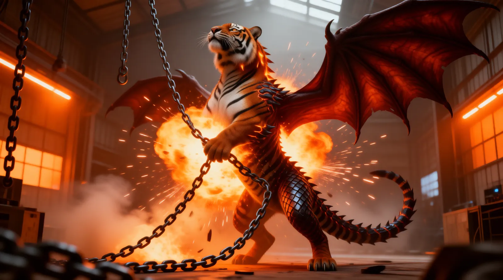 Ogne breaking free of his chains in fire
