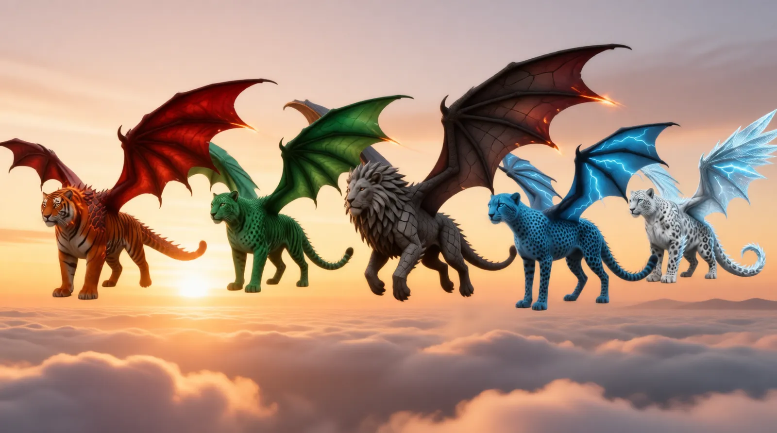 Five Dracats flying above the clouds