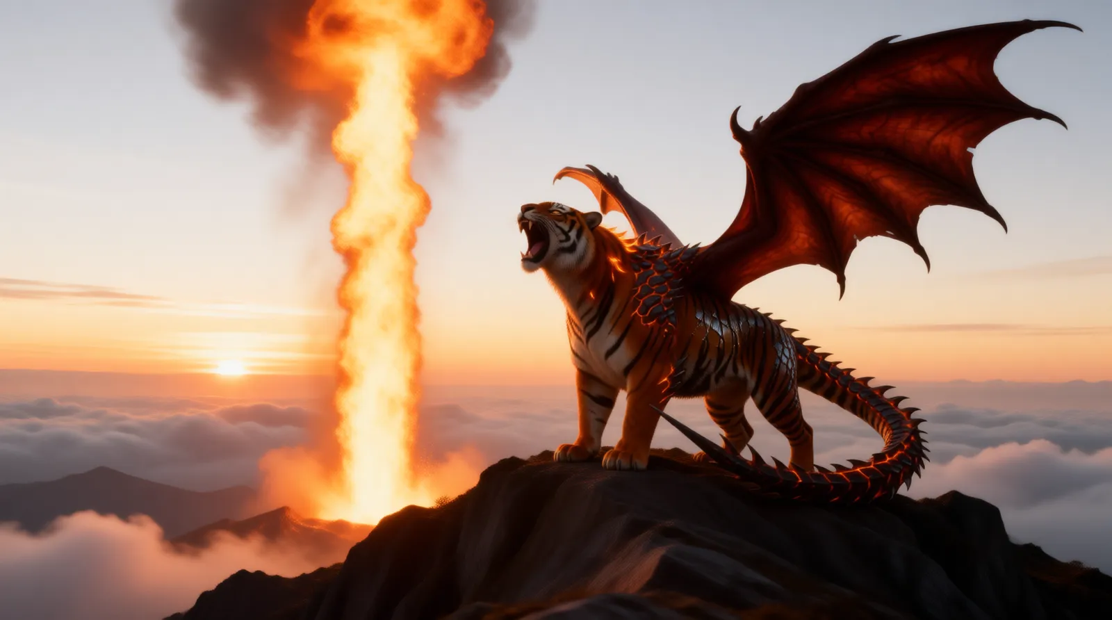Ogne on a summit before a pillar of fire