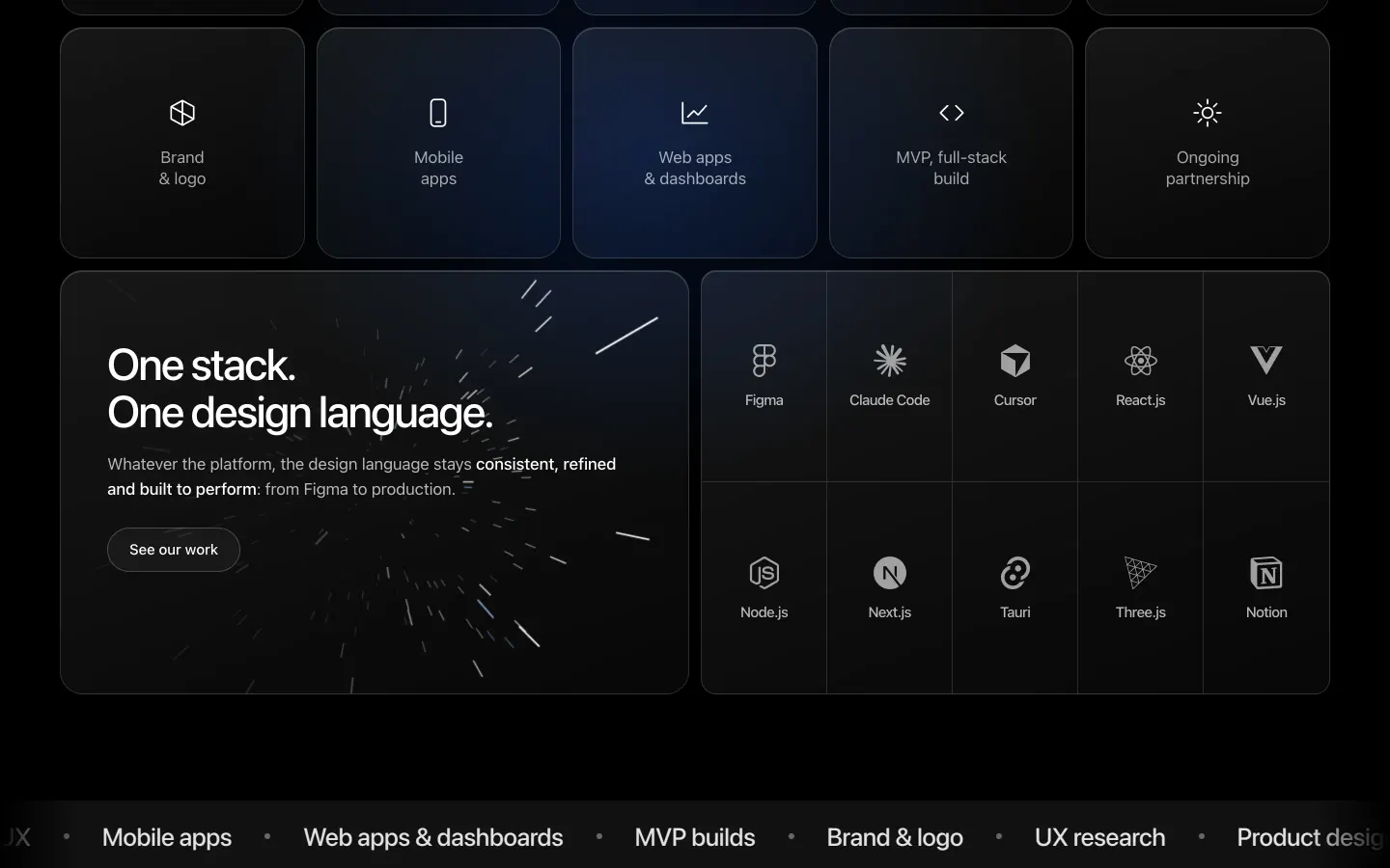 One stack, one design language panel with tools grid