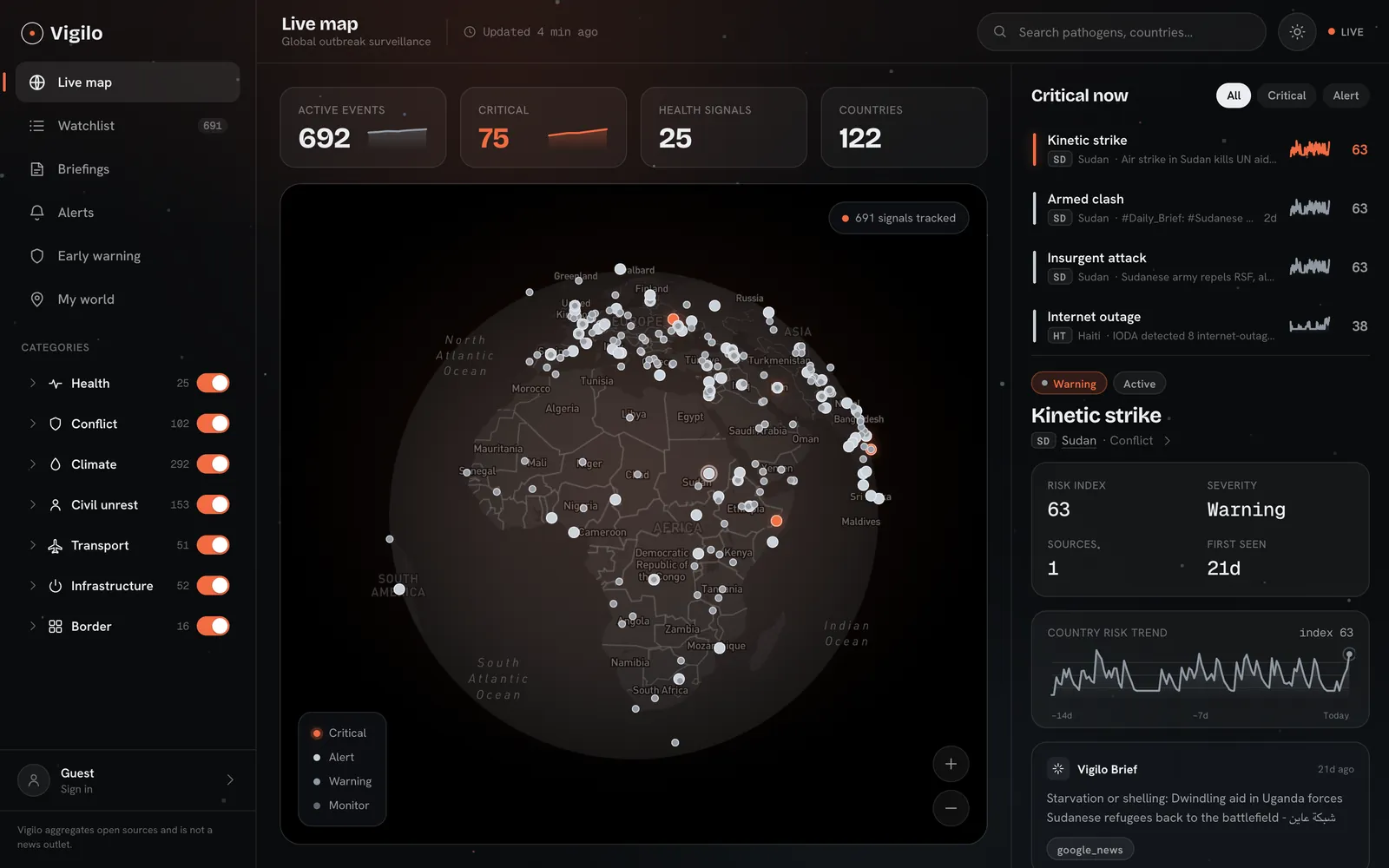 Live map in the dark theme